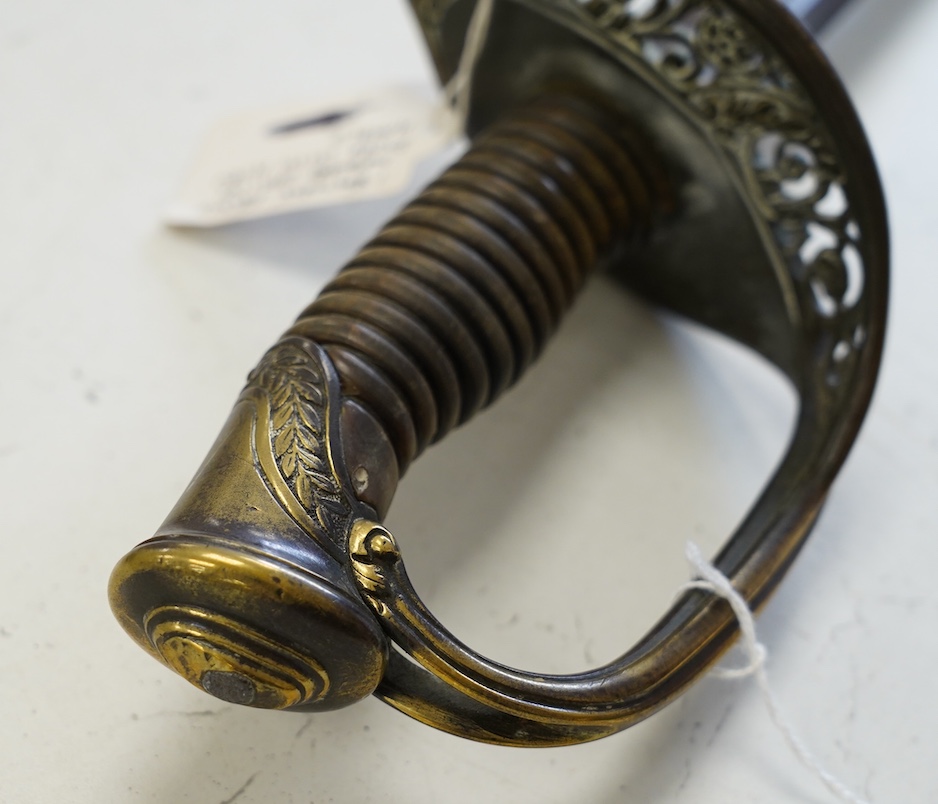 A mid 19th century French infantry officer’s sword with horn grip, blade 76cm. Condition - good, some age wear